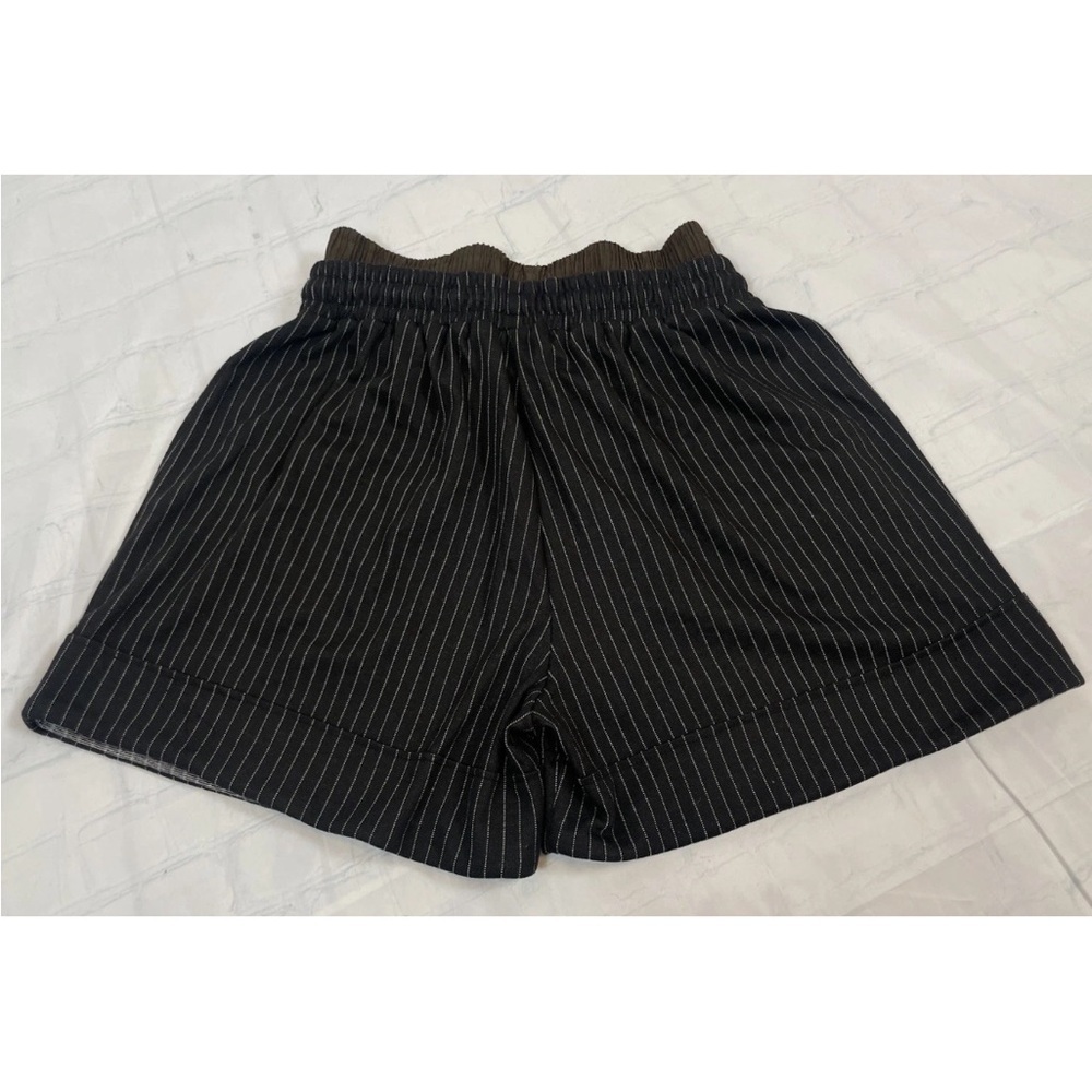 Zara PINSTRIPE BOXER SHORTS Woman’s Size M NEW Black Brown Pockets Elastic Waist - Picture 12 of 15